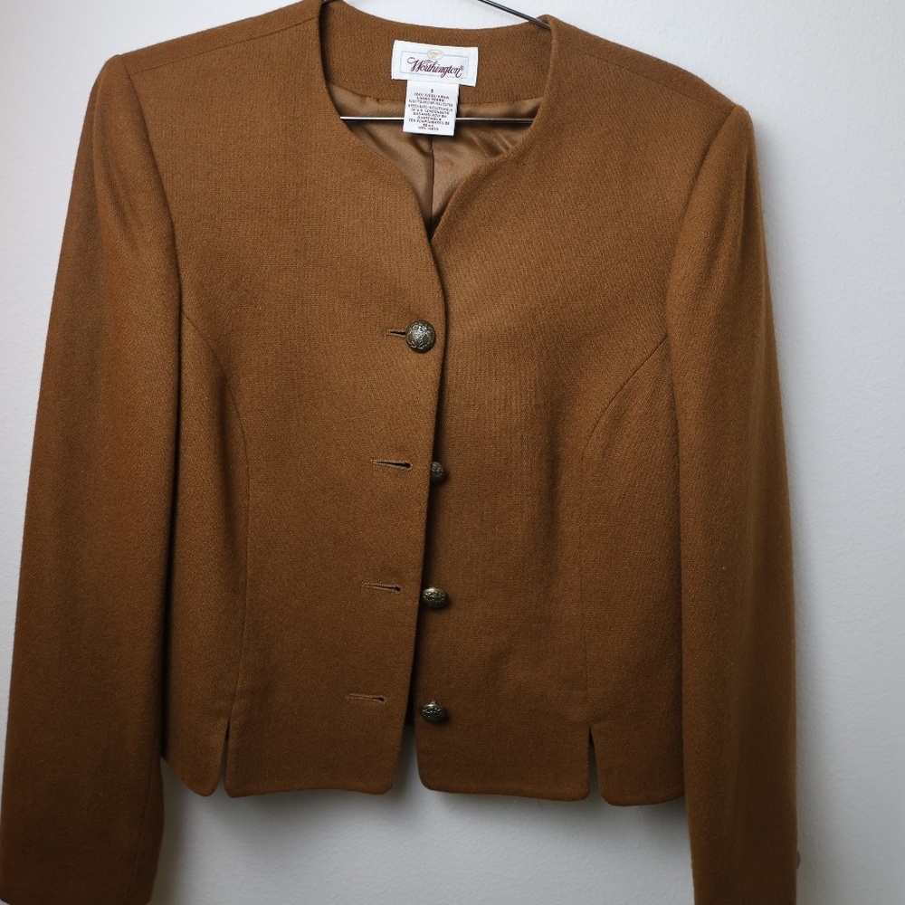 Worthington Camel Brown Collarless Wool Blend Blazer
